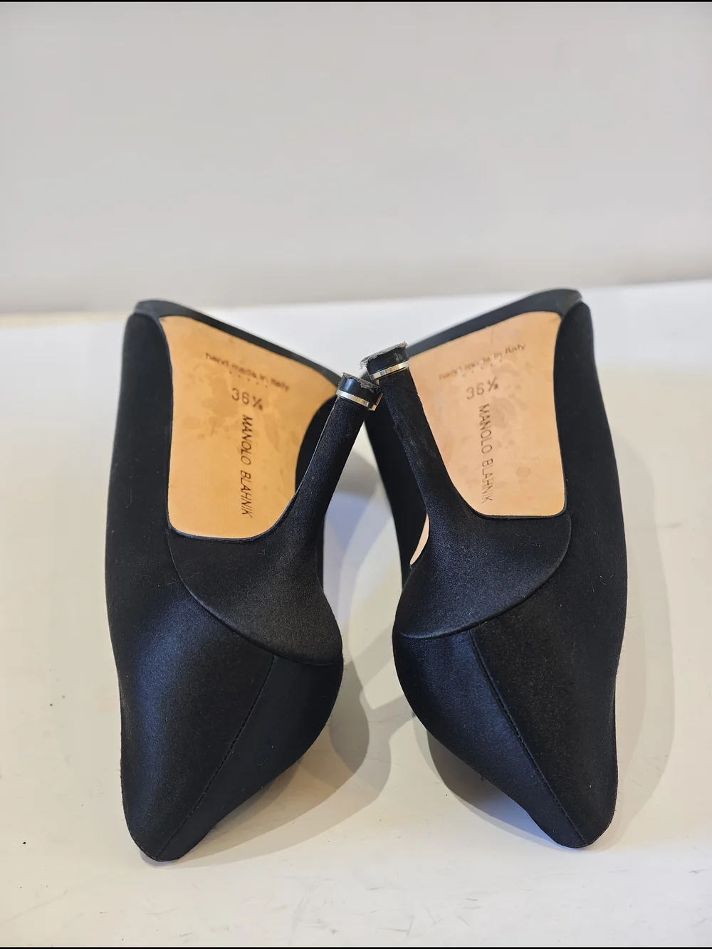 Manolo Blahnik Black Satin Hangisi Crystal-Embellished Pumps - Picture 8 of 12